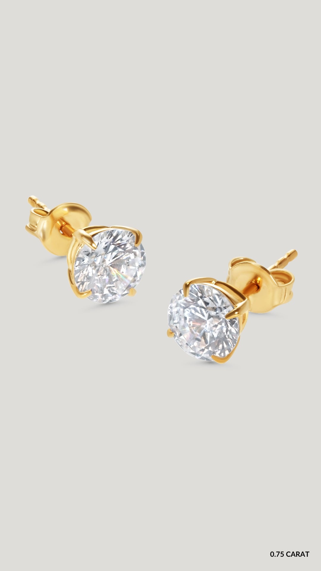 9K Solid yellow gold classic 0.75ct stud earrings for women