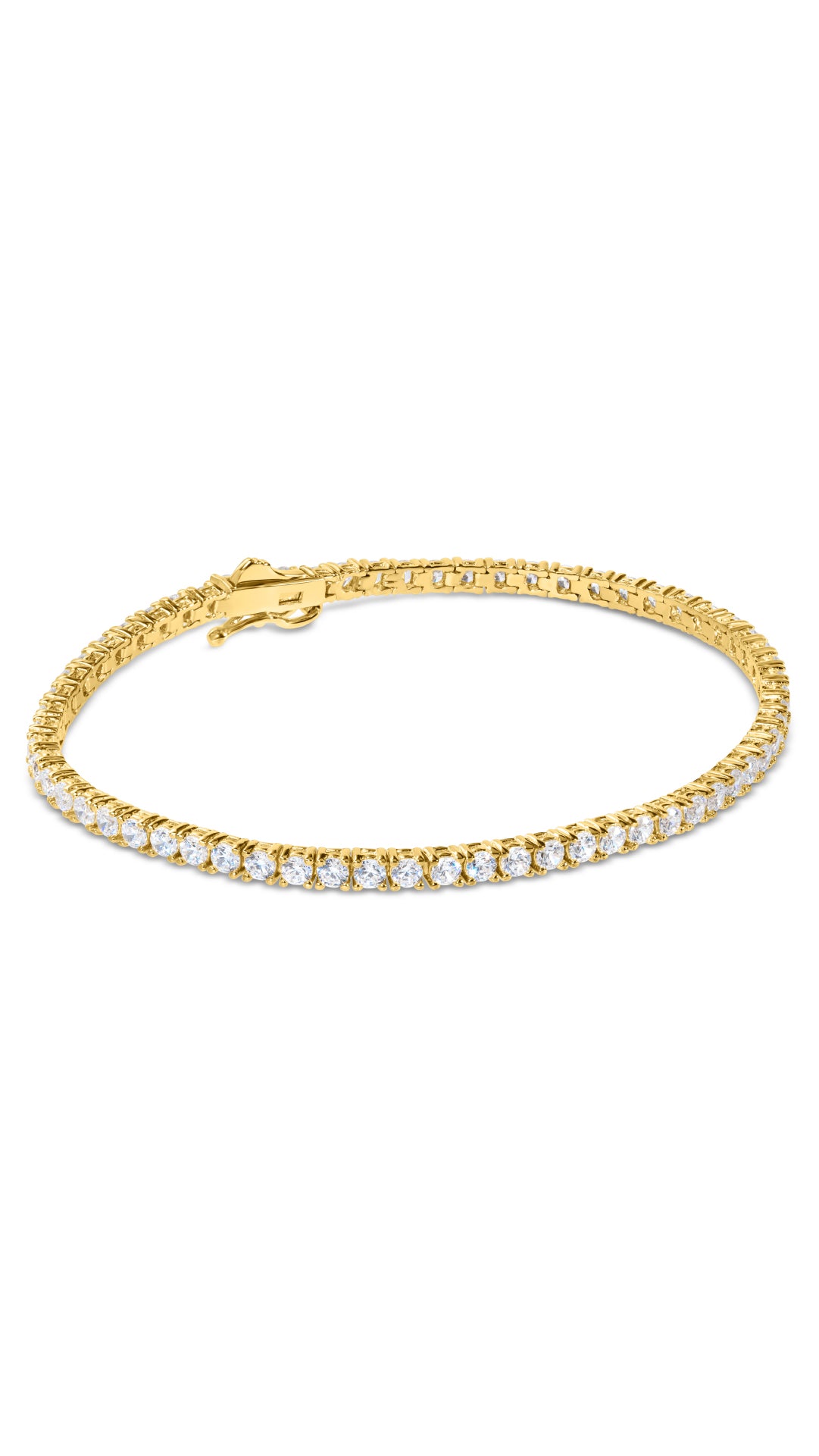 Simple line classic tennis bracelet featuring round brilliant stones, exquisitely cut and polished to give the ultimate sparkle.
