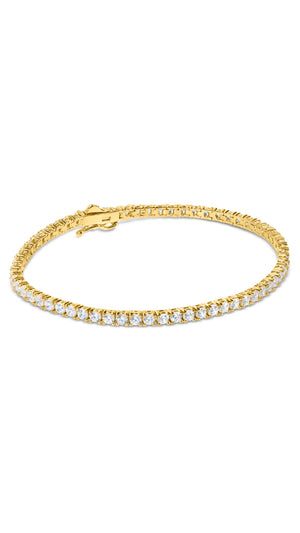 Simple line classic tennis bracelet featuring round brilliant stones, exquisitely cut and polished to give the ultimate sparkle.