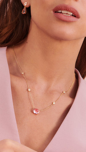Gold vermeil station necklace for women with recycled paparadascha stone from the sugardrop collection