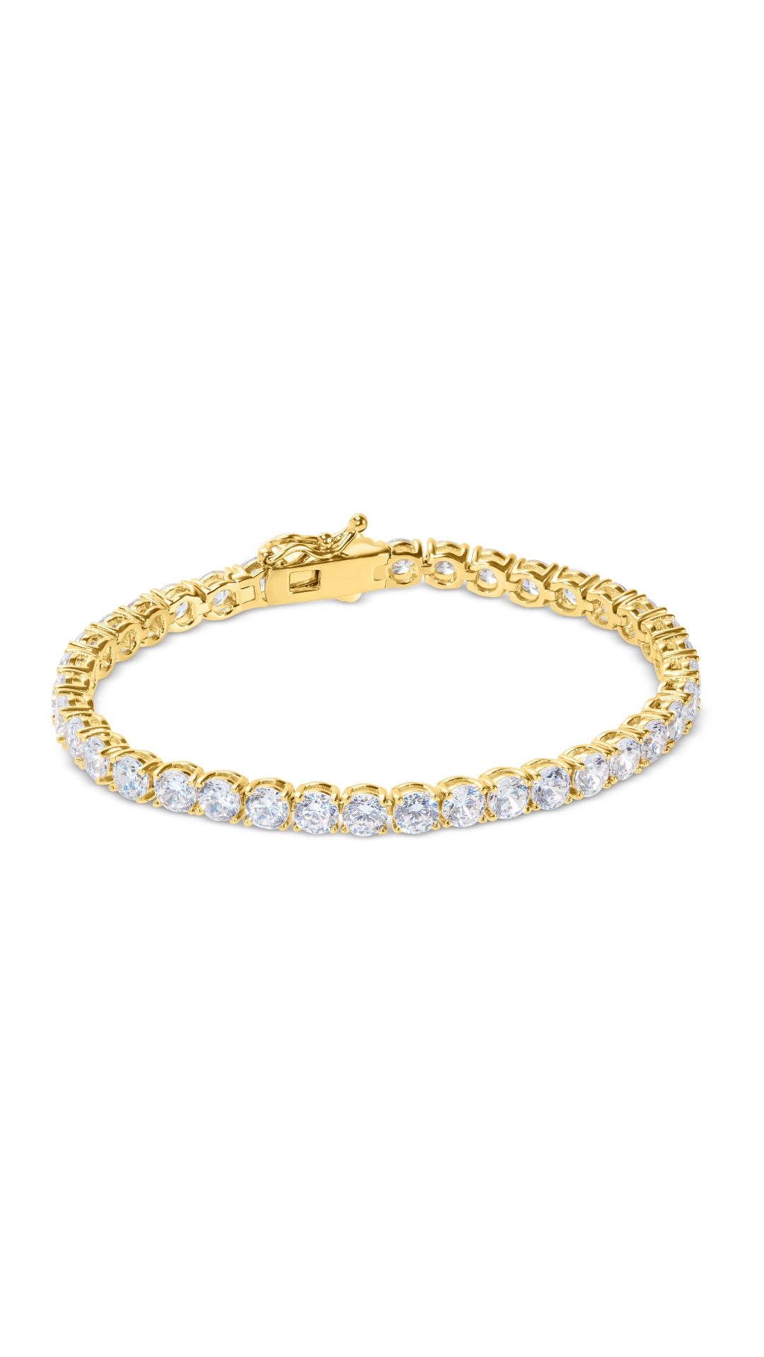 Our largest stone size gold classic tennis bracelet for women.
