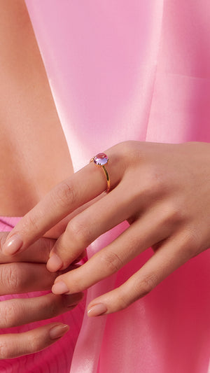 Recycled cabochon light pink stone gold vermeil ring for women from the sugardrop collection