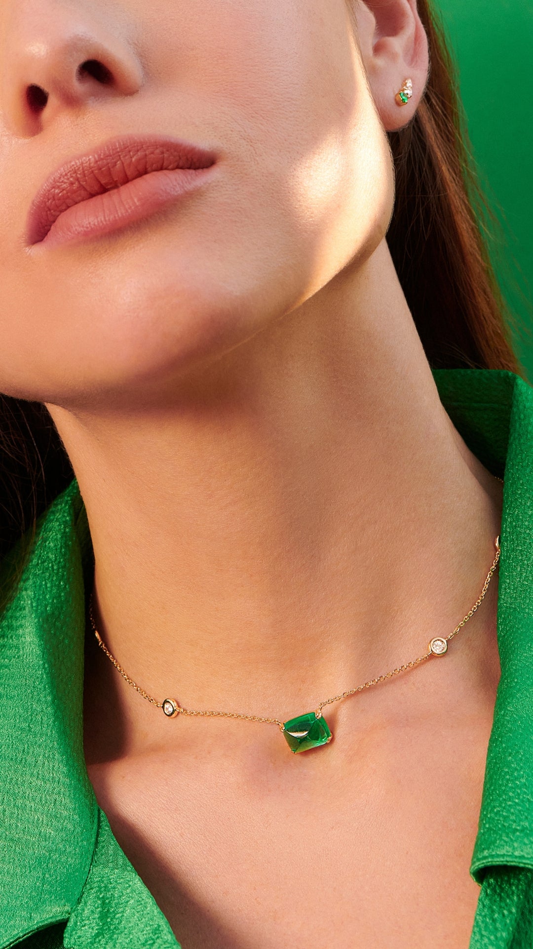 Recycled emerald sugarloaf stone gold vermeil station necklace for women from the sugarloaf collection