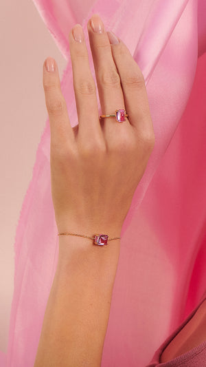 Sugarloaf light pink recycled stone gold vermeil bracelet and ring for women from the sugardrop collection